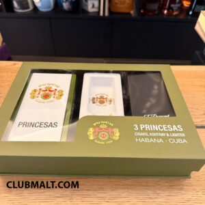 3 PRINCESAS EMPTY CIGARS BOX + ASHTRAY + ST DUPONT LIGHTER