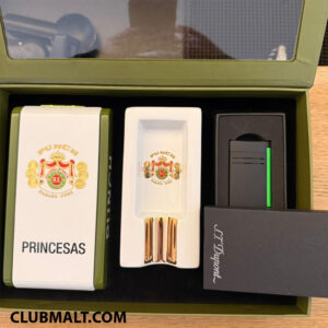 3 PRINCESAS EMPTY CIGARS BOX + ASHTRAY + ST DUPONT LIGHTER