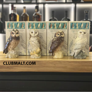 WHYTE AND MACKAY SCOTTISH OWLS ROYAL DOULTON DECANTERS SET 4 x 20CL
